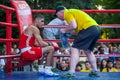 Chulyacheev Oleg with coach during Boxing match between national teamsÃÂ UKRAINE - ARMENIA